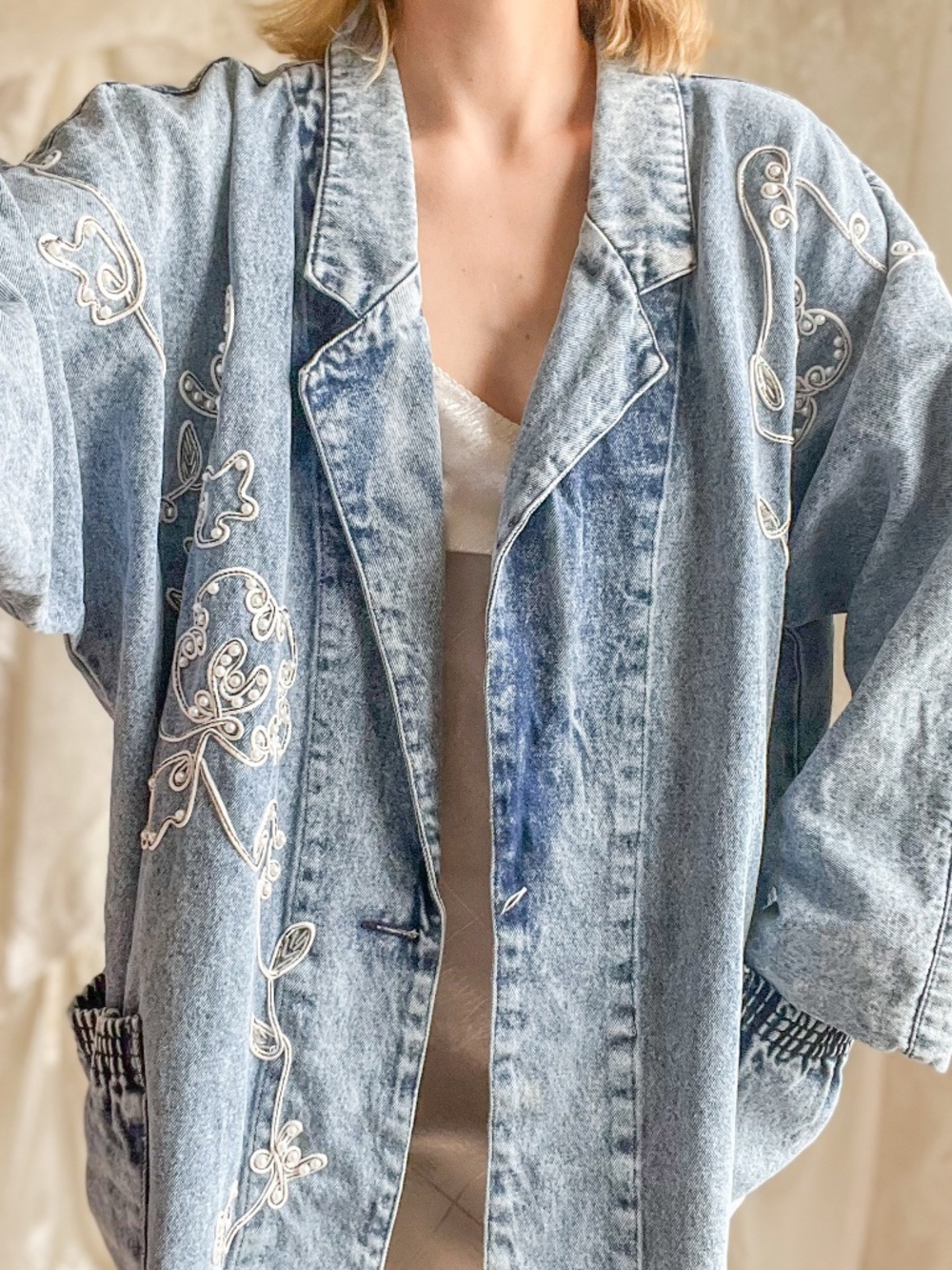 Vintage Jensen Embroidered Acid Wash Denim Jacket - Picture 1 of 10